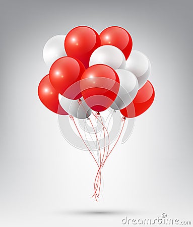 Flying Realistic Glossy Red white Balloons with Party and Celebration concept on white background Vector Illustration