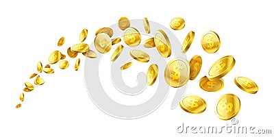 Flying realistic gold 3d coins Vector Illustration