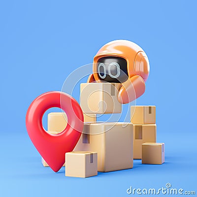 Flying robot collecting order for delivery, navigation and location Cartoon Illustration