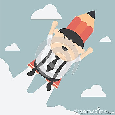 Flying with a rocket pencil Vector Illustration