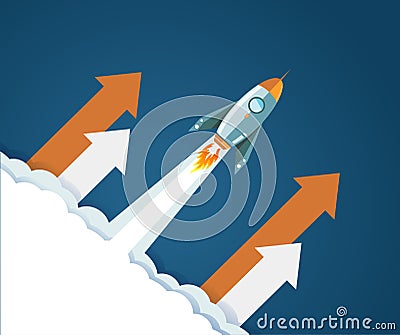flying rocket up profits concept illustration Cartoon Illustration