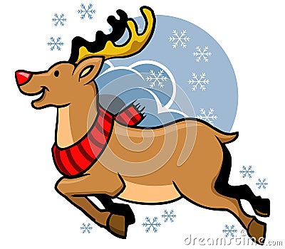 Flying Rudolph Red Nosed Vector Illustration