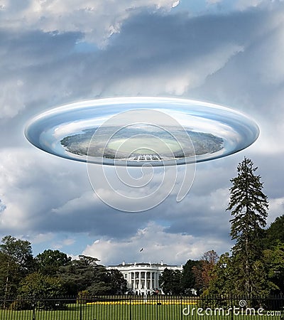 Flying saucer above the White House Stock Photo