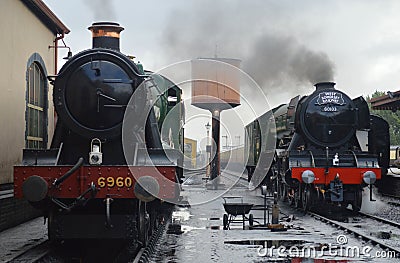 Steam Engines - Ravingham Hall and The Flying Scotsman, Minehead Station Editorial Stock Photo