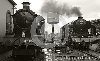Steam Engines - Flying Scotsman and Ravingham Hall, West Somerset Railway Editorial Stock Photo