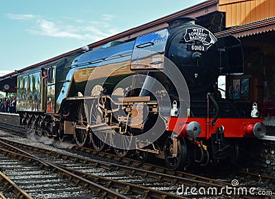 Steam Engine - Flying Scotsman waiting at Minehead Station Editorial Stock Photo