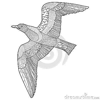 Flying seagull with high details. Vector Illustration