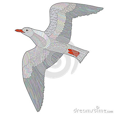 Flying seagull with high details. Vector Illustration