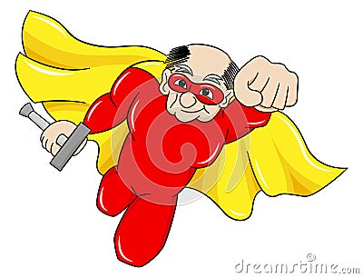 Flying senior super hero with cape Vector Illustration