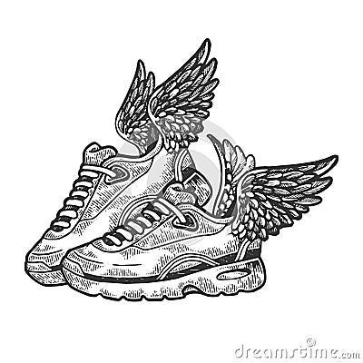 Sneakers with wings engraving vector Vector Illustration