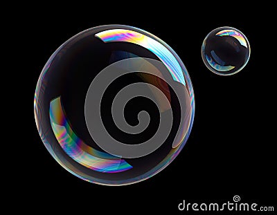 Soap bubbles against a black backdrop - 3D illustration Cartoon Illustration