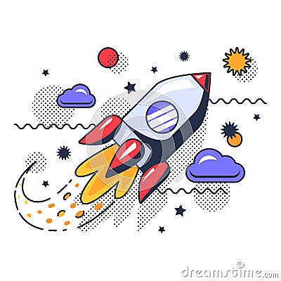 Flying space rocket transport in universe vector Vector Illustration