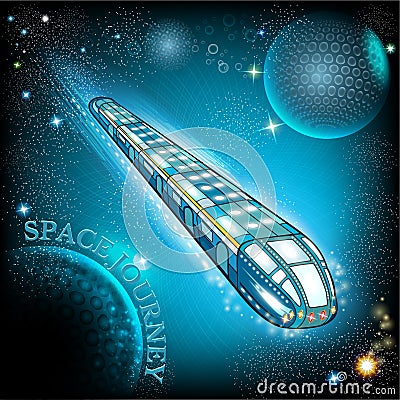 Flying space train with stary sky Vector Illustration