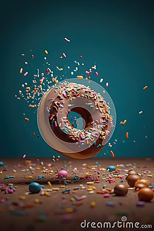 Flying sprinkled donut Stock Photo