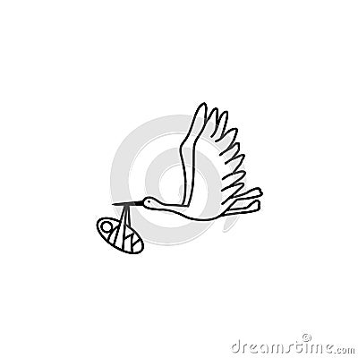 Flying stork carrying a baby Vector Illustration