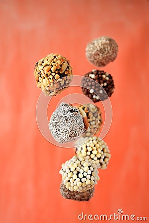 Flying sweets with different sprinkles Stock Photo