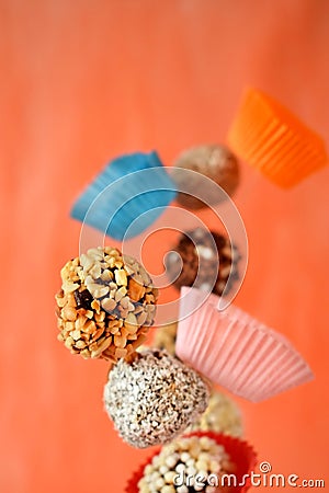 Flying sweets with different sprinkles Stock Photo