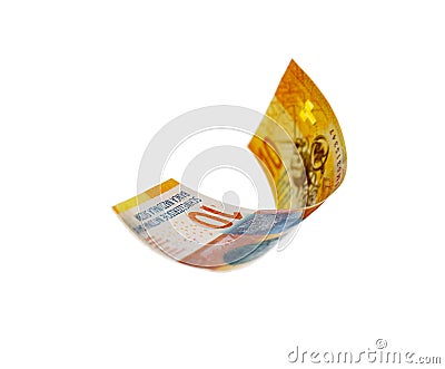 Flying Swiss money over white Stock Photo