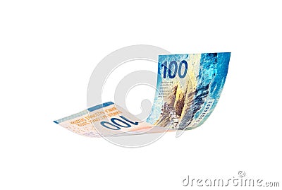 Flying Swiss money - the new issue of ten francs note, isolated Stock Photo