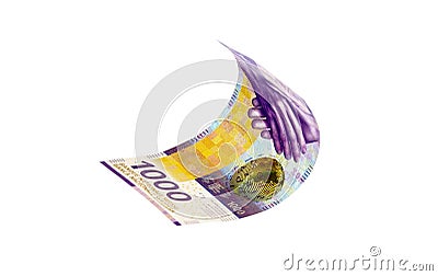 Flying Swiss money - the 1000 note Stock Photo
