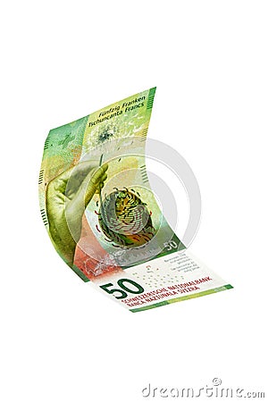 Flying Swiss money Stock Photo