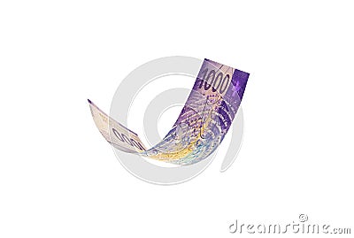 Flying Swiss money - the 1000 note Stock Photo