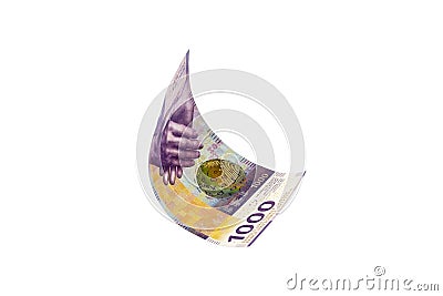 Flying Swiss money - the 1000 note Stock Photo