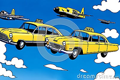 Flying taxi cars Stock Photo