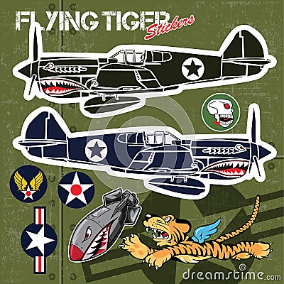 Flying Tiger Shark Mouth P-40 Sticker Vinyl on green background Vector illustrator Vector Illustration