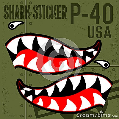 Flying Tiger Warhawk Art Military Shark Mouth Sticker Vinyl on green background Vector illustrator Vector Illustration