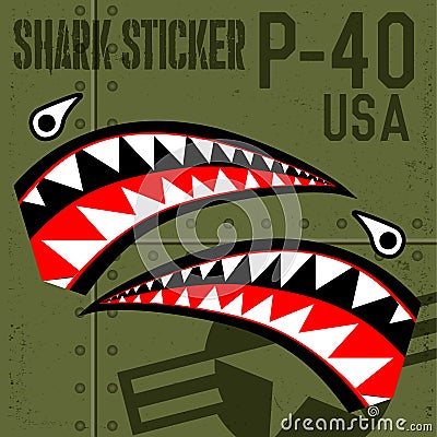 Flying Tiger Warhawk Shark Mouth Sticker Vinyl on green background Vector illustrator Vector Illustration