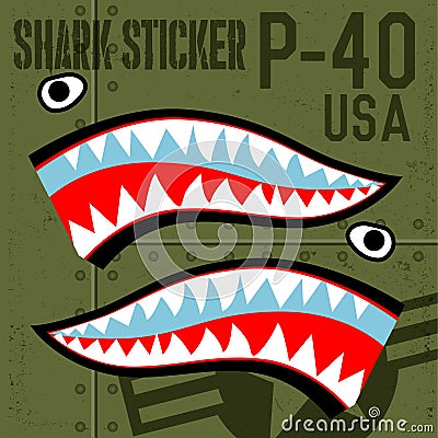 Flying Tiger Warhawk USA Shark Mouth Sticker Vinyl on green Vector illustrator Vector Illustration