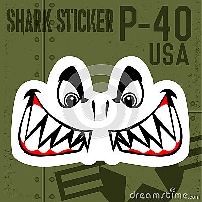 Flying Tigers Warhawk Shark Mouth Sticker Vinyl on green Vector illustrator Vector Illustration