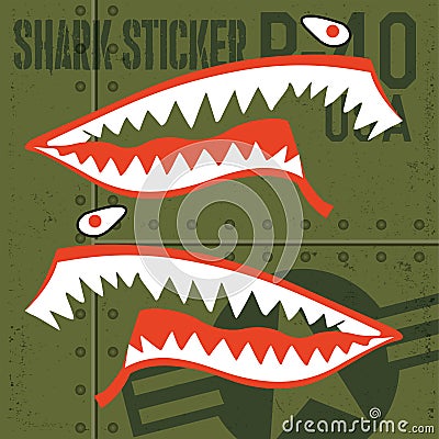 Flying Tigers Warhawk USA Shark Mouth Red Sticker Vinyl on green Vector illustrator Vector Illustration