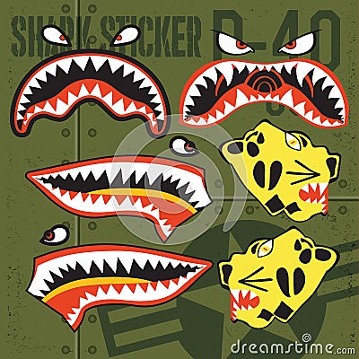 Flying Tigers Warhawk USA Shark Mouth Red Sticker Vinyl on green Vector illustrator Vector Illustration