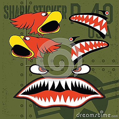 Flying Tigers Warhawk USA Shark Mouth Red Sticker Vinyl on green Vector illustrator Vector Illustration