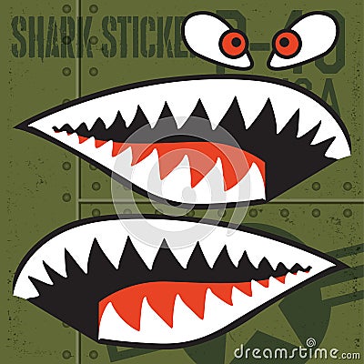 Flying Tigers Warhawk USA Shark Mouth Red Sticker Vinyl on green Vector illustrator Vector Illustration