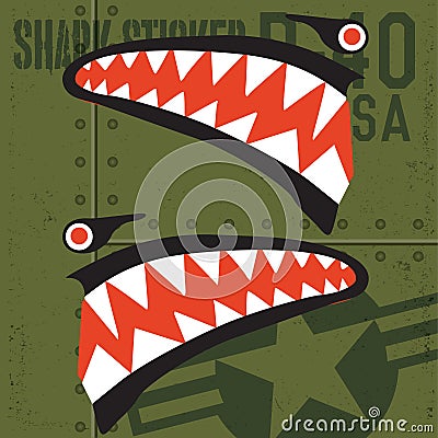 Flying Tigers Warhawk USA Shark Mouth Red Sticker Vinyl on green Vector illustrator Vector Illustration