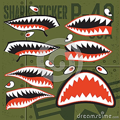 Flying Tigers Warhawk USA Shark Mouth Red Sticker Vinyl on green Vector illustrator Vector Illustration
