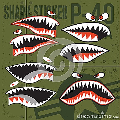 Flying Tigers Warhawk USA Shark Mouth Red Sticker Vinyl on green Vector illustrator Vector Illustration