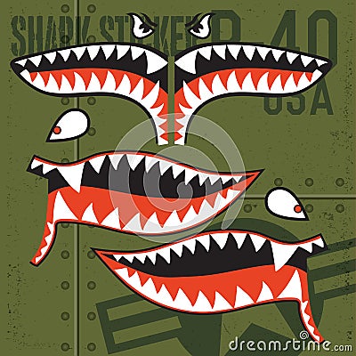 Flying Tigers Warhawk USA Shark Mouth Red Sticker Vinyl on green Vector illustrator Vector Illustration