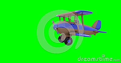 Flying a toy plane on a green screen. 3D render Stock Photo