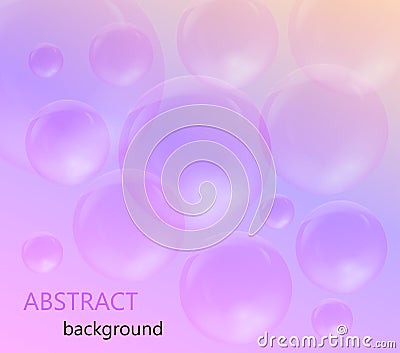 Transparent soap bubbles on a pink and purple background Vector Illustration