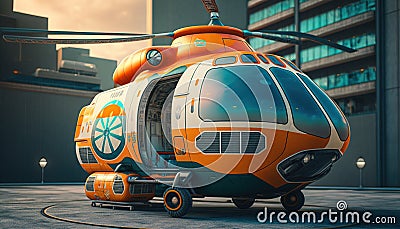 Flying Transportation. Air Ambulance. Public Transportation. Urban Air Mobility. Stock Photo