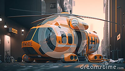 Flying Transportation. Air Ambulance. Public Transportation. Urban Air Mobility. Stock Photo