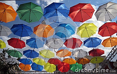 Flying Umbrellas Alley Stock Photo