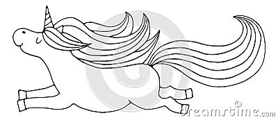 Flying unicorn line icon. Funny magic character Vector Illustration