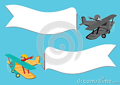 Flying vintage plane with the banner. Vector Illustration