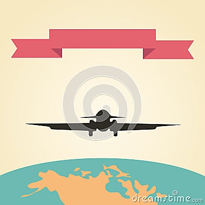 Flying vintage plane with the banner Vector Illustration