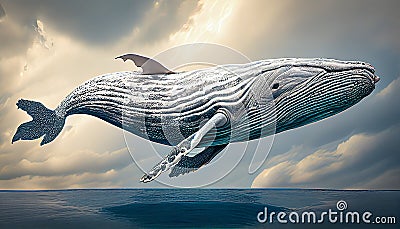 flying whale go to the moon. Cryptocurrency whale holder and buyer with soaring stock trading prices Stock Photo